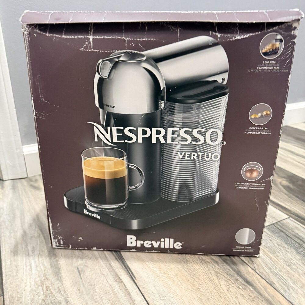 Breville Nespresso VertuoLine Espresso Machine Black/Chrome BNV220 Tested/Clean!